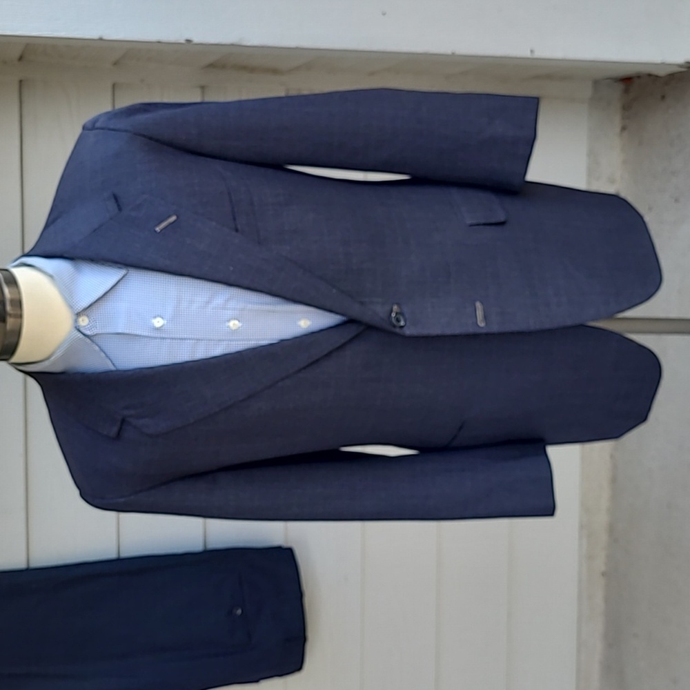 OXXFORD Onwentsia Grey‎ Blue Plaid Wool Sz 42 R L Mens Suit VTG - Picture 4 of 8